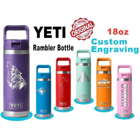 Personalized YETI 18oz Rambler: Laser Engraved Stainless Steel Water Bottle - Picture 1 of 7